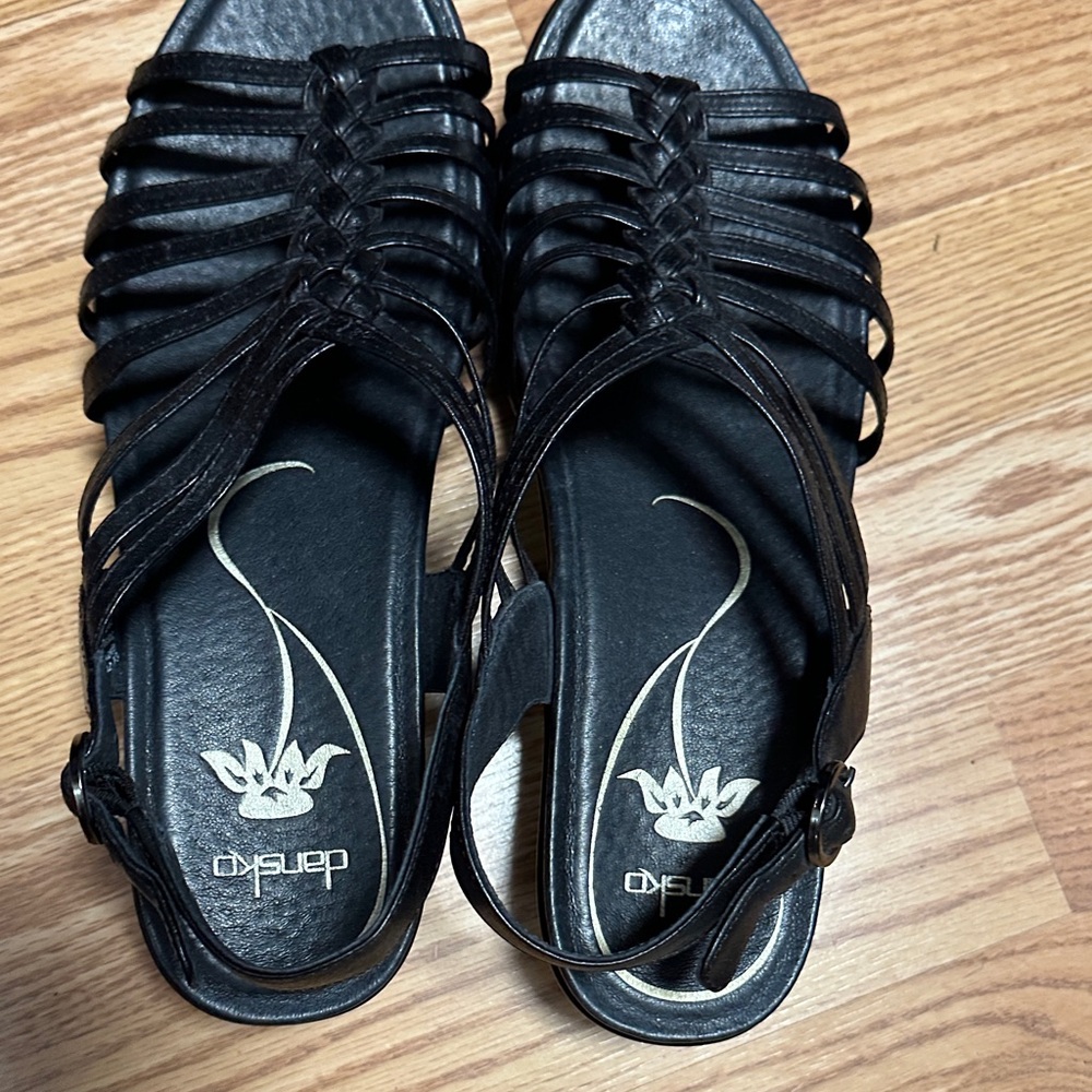 Dansko Black Braided Strappy Slingback Sandals